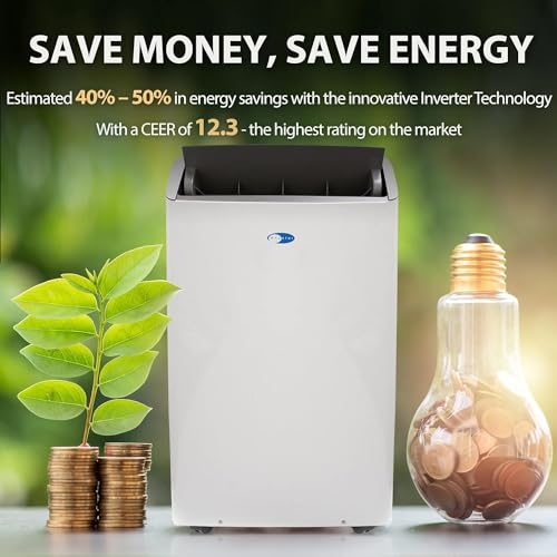 Whynter Inverter Portable Air Conditioner 12,000 Dual Hoses, Dehumidifier, Cooling Fan & Smart Wi-Fi for 500 Sq Ft Rooms, NEX ARC-1030WN (10,000 BTU SACC), White