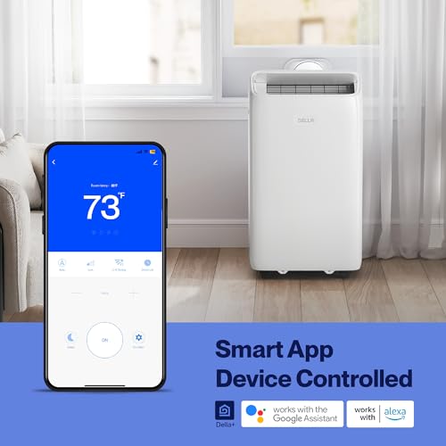 Della 14000 BTU Smart Inverter Ultra Quiet Energy-Saving Portable Air Conditioner Cools Up To 450 Sq. Ft. Work with Alexa with Remote & App Control, Dehumidifier & Fan, Sleep Mode