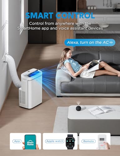 Midea 14,000 BTU ASHRAE (10,000 BTU SACC) Portable Air Conditioner, Cools up to 375 Sq. Ft., with Dehumidifier & Fan mode & Heat, Smart & Remote Control with Remote, Easy-to-use and Install
