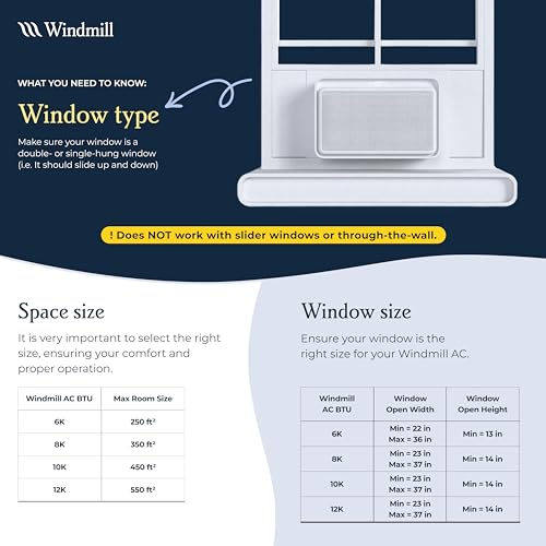 Windmill - The Windmill AC Modern Air Conditioner with WhisperTech- Ultra-Quiet, More Efficient, and Voice-Enabled Window AC Unit - Easy Install - Includes User Friendly App, 10,000 BTU