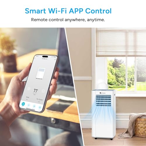 DR.PREPARE 8,000 BTU Portable Air Conditioner with WiFi Enabled, Cooling, Dehumidifier, Fan & Sleep Modes 4-in-1 Portable AC w/Remote Control & 67'' Window Kit, Cools Up To 300 sq. ft, 1-24H Timers
