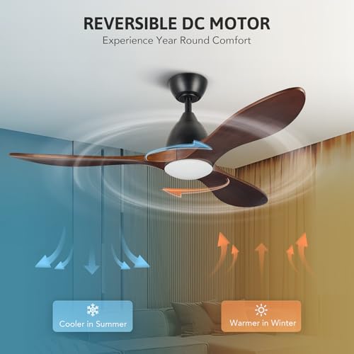 VONLUCE Ceiling Fans with Lights, 52 inch Smart Ceiling Fan with Remote/APP/Alexa Control, 3 Blades, 6 Speeds, Reversible DC Motor, Noiseless, Wood Ceiling Fan for Bedroom, Farmhouse, Black