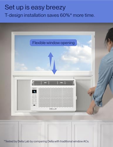 DELLA 6000 BTU Energy Saving Window Air Conditioner, Work with Alexa, Cools Up to 250 Sq. Ft, GEO Location, AC Unit with WIFI Smart Controls, Remote, Dehumidifier, Fan, Reusable Filter, Easy Install