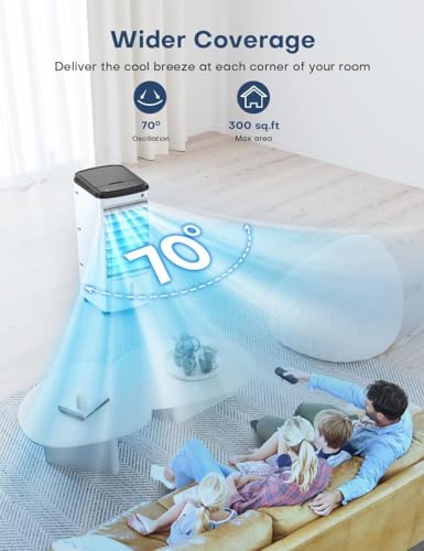 TEMEIKE Evaporative Air Cooler, Swamp Cooler Air Conditioner w/ 12H Timer for Auto-off, 6 Upgraded Ice Packs, 3-Speed Windowless Air Conditioner, Smart Remote, Dual Tank Portable Air Cooler for Room