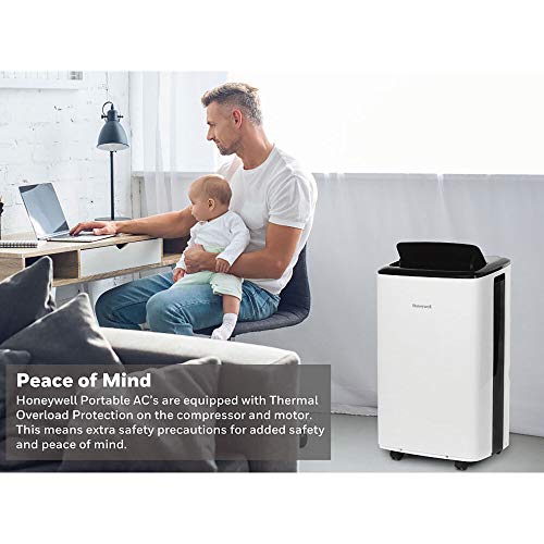Honeywell 10,000 BTU Smart Portable Air Conditioner and Dehumidifier, Cools Rooms Up to 450 Sq. Ft., Portable AC with WiFi, Alexa Voice Control, Included Drain Pan, White