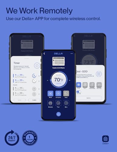 DELLA 6000 BTU Energy Saving Window Air Conditioner, Work with Alexa, Cools Up to 250 Sq. Ft, GEO Location, AC Unit with WIFI Smart Controls, Remote, Dehumidifier, Fan, Reusable Filter, Easy Install
