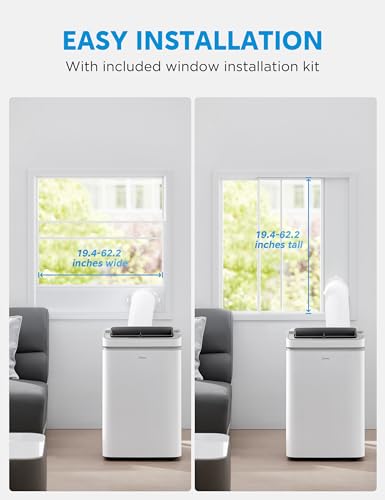 Midea 14,000 BTU ASHRAE (10,000 BTU SACC) Portable Air Conditioner, Cools up to 375 Sq. Ft., with Dehumidifier & Fan mode & Heat, Smart & Remote Control with Remote, Easy-to-use and Install