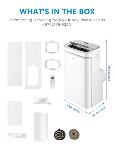 Midea 14,000 BTU ASHRAE (10,000 BTU SACC) Portable Air Conditioner, Cools up to 375 Sq. Ft., with Dehumidifier & Fan mode & Heat, Smart & Remote Control with Remote, Easy-to-use and Install