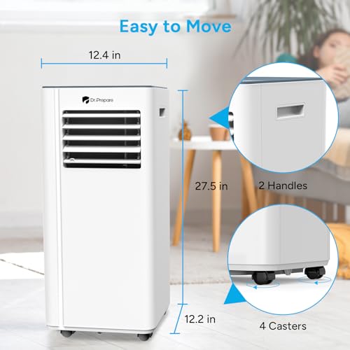 DR.PREPARE 8,000 BTU Portable Air Conditioner with WiFi Enabled, Cooling, Dehumidifier, Fan & Sleep Modes 4-in-1 Portable AC w/Remote Control & 67'' Window Kit, Cools Up To 300 sq. ft, 1-24H Timers