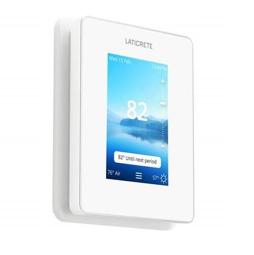 Laticrete 0804-0404-TW Strata Heat Smart Touch LCD WiFi Programmable Floor Heating Thermostat, for Smart Home Platforms, 120V/240V Heating Cables, with Smart GPS-based System and Built-in GFCI