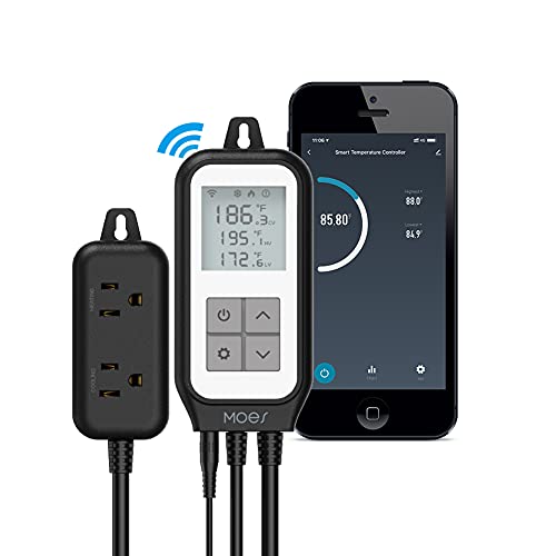 Smart WiFi Digital Temperature Controller Thermostat Outlet Heating and Cooling Mode,Reptile Thermostat for Greenhouse Brewing Breeding,Smart Life Remote Control,-22- 221℉,10A 1250W ETL Listed