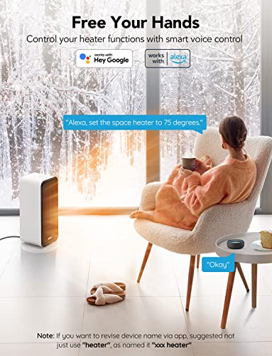 Govee Electric Space Heater, 1500W Smart Space Heater with Thermostat, WiFi & Bluetooth App Control, Works with Alexa & Google Assistant, Ceramic Heater for Bedroom, Office, Living Room, White