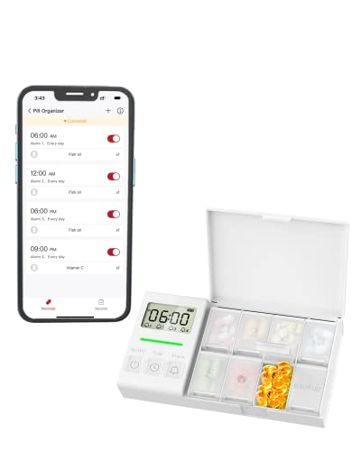 Comfytemp Smart Pill Organizer with APP, 7-Day Large Pill Reminder with Alarm, Portable Weekly Pill Organizer with Sound and Light Remind, Pill Box with Medication Record, Medicine Box for Pills