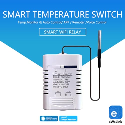Mumubiz TH-16 Smart Wifi Temperature Switch 16A/3000W Thermostat with Temperature Sensor RF433 remote Control Compatible with Alexa