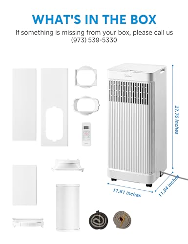 Midea 8,500 BTU ASHRAE (5,000 BTU SACC) Portable Air Conditioner Smart Control, Cools up to 150 Sq. Ft., with Dehumidifier & Fan mode, Easy- to-use Remote Control & Window Installation Kit Included