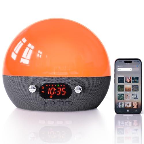 MOMILLA White Noise Sound Machine- Sunrise Alarm Clock with Bluetooth Speaker, Smart Alarm Clocks for Bedrooms, Alexa & APP Control, Sunset Night Light Wake up Light for Kids & Heavy Sleepers