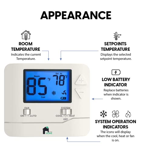 EconoHome Non-Programmable Thermostat for Home - Heat & Cooling Temperature Control - Easy to Install - Digital Thermostat for Central Gas, Oil, Electric Furnaces, Single Stage Systems
