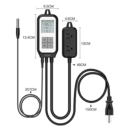 Smart WiFi Digital Temperature Controller Thermostat Outlet Heating and Cooling Mode,Reptile Thermostat for Greenhouse Brewing Breeding,Smart Life Remote Control,-22- 221℉,10A 1250W ETL Listed