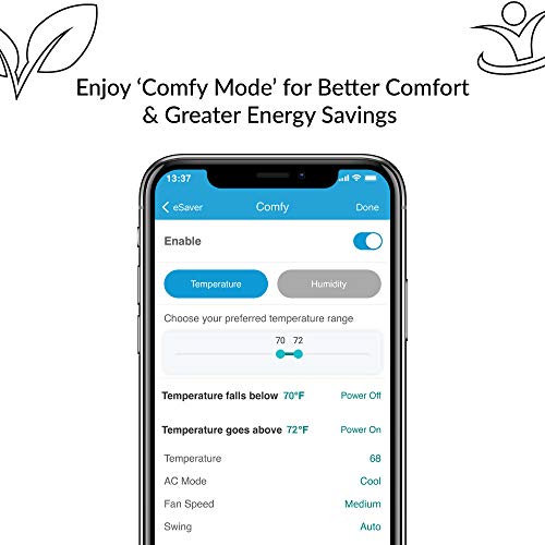 Breez Plus | Smart Air Conditioner Controller | WiFi Thermostat for Mini-Split, Window, Portable ACS | Alexa, Google, Siri Shortcuts, SmartThings, IFTTT | Free App | Inbuilt Temp/Humidity Sensors