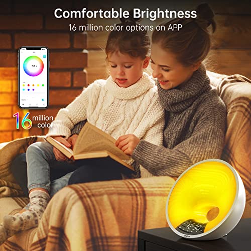 EDUP IN Sunrise Alarm Clock Wake Up Light APP/Voice Control Smart Sunlight Simulation Sleep Aid Bluetooth Speaker Snooze 4 Alarms FM Radio 7 Natural White Noise WiFi 12/24H USB Charging Port