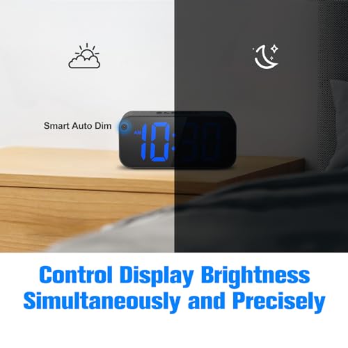 BUFFBEE Dual Alarm Clock for Bedrooms, Smart Auto Dimmer, 2" LED Display, Adjustable Volume, Customized Snooze Time, Loud Digital Alarm for Heavy Sleepers, Kids, Adults, Seniors