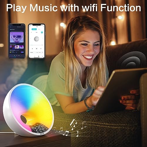 EDUP IN Sunrise Alarm Clock Wake Up Light APP/Voice Control Smart Sunlight Simulation Sleep Aid Bluetooth Speaker Snooze 4 Alarms FM Radio 7 Natural White Noise WiFi 12/24H USB Charging Port