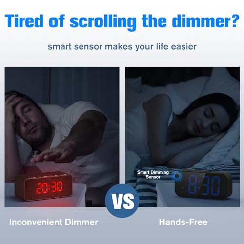 BUFFBEE Dual Alarm Clock for Bedrooms, Smart Auto Dimmer, 2" LED Display, Adjustable Volume, Customized Snooze Time, Loud Digital Alarm for Heavy Sleepers, Kids, Adults, Seniors
