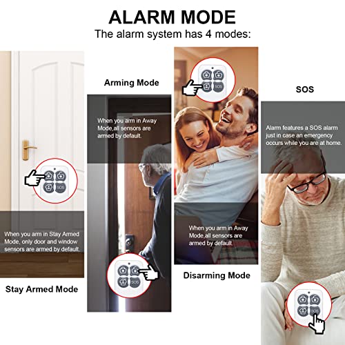 WiFi Door Alarm System, Wireless DIY Smart Home Security System, with Phone APP Alert, 8 Pieces-Kit (1 Alarm Base Station 5 Door Window Sensors 2 Key Fobs) for House, Apartment 2.4GHz Wi-Fi Only