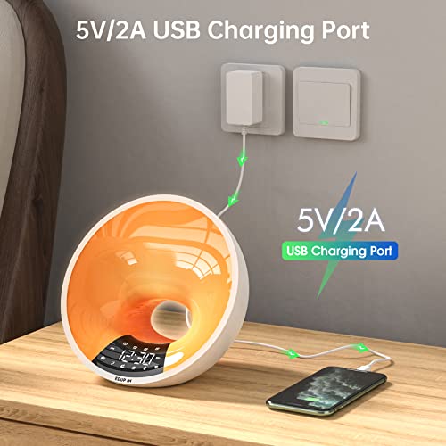 EDUP IN Sunrise Alarm Clock Wake Up Light APP/Voice Control Smart Sunlight Simulation Sleep Aid Bluetooth Speaker Snooze 4 Alarms FM Radio 7 Natural White Noise WiFi 12/24H USB Charging Port