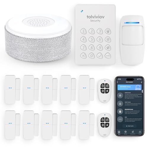tolviviov Alarm System for Home Security, DIY Door Alarm Security Systems, Smart App Alerts, 15Piece Kit, No Monthly fee, WiFi Alarm, Door Window Motion Sensor, for Home Security, and Kids Safety