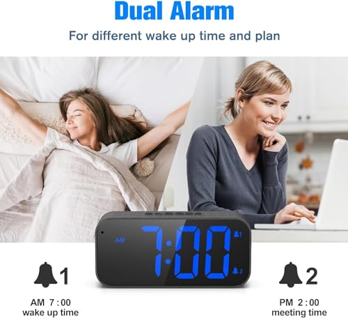BUFFBEE Dual Alarm Clock for Bedrooms, Smart Auto Dimmer, 2" LED Display, Adjustable Volume, Customized Snooze Time, Loud Digital Alarm for Heavy Sleepers, Kids, Adults, Seniors