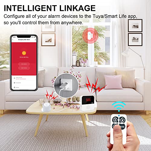WiFi Door Alarm System, Wireless DIY Smart Home Security System, with Phone APP Alert, 8 Pieces-Kit (1 Alarm Base Station 5 Door Window Sensors 2 Key Fobs) for House, Apartment 2.4GHz Wi-Fi Only