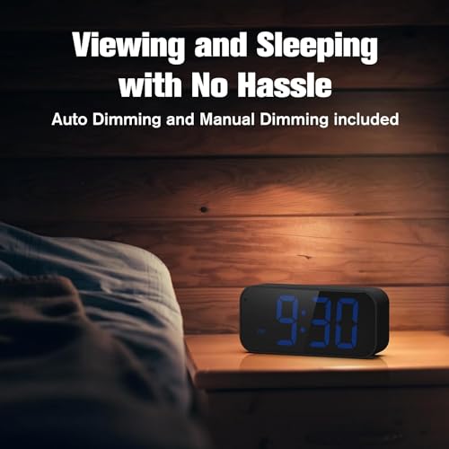 BUFFBEE Dual Alarm Clock for Bedrooms, Smart Auto Dimmer, 2" LED Display, Adjustable Volume, Customized Snooze Time, Loud Digital Alarm for Heavy Sleepers, Kids, Adults, Seniors