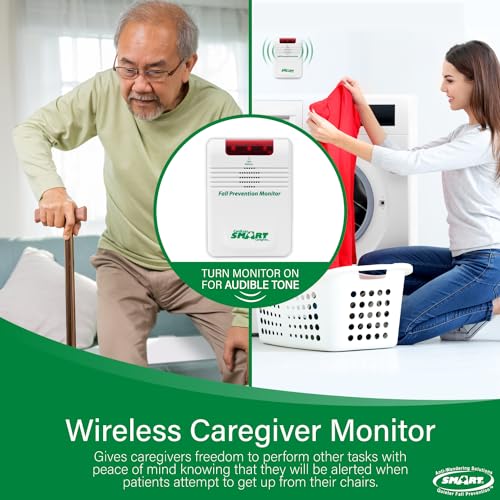 Smart Caregiver Bed & Chair Exit Alert System - Wireless Monitor with Pressure Sensor Pads for Bed and Chair - Automatically Alerts Caregiver When They Get Up - Bed Alarm for Elderly