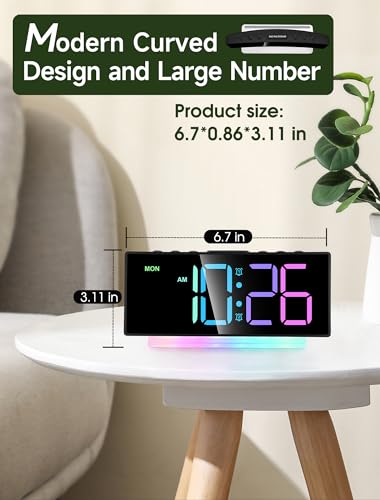 Extra Loud Alarm Clock for Heavy Sleepers Adults,Teens,Kids,Rainbow Clock for Bedrooms,Small Smart Bedside Digital Clock with Large Display,7 Color Night Light,12/24h(Black+Dynamic)