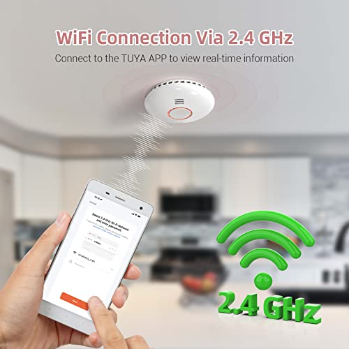 Putogesafe Smart Smoke Detector, Wireless WiFi Smoke Detector with App Control, WiFi Smoke Alarm with LED & Silence Button, Fire Alarm with Photoelectric Sensor for Home, Low Battery Warning, 1 Pack