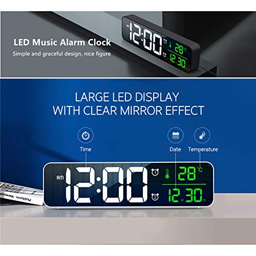 Digital Clock, Clock for Bedroom, Clocks for Living Room Decor, Desk Table Clock, Alarm Clock Large Display with Date Week Temperature, Automatic Brightness Dimmer, Smart Cool Modern (White green)