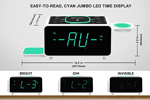 Emerson Smartset Dual Alarm Clock FM Radio with Wireless Charging, Bluetooth Speaker, Ultra Fast Charging for Airpods/iPhone, Foldable Stand, USB Charger, Adjustable LED Glow, ER100501