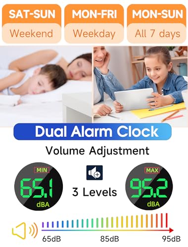 Extra Loud Alarm Clock for Heavy Sleepers Adults,Teens,Kids,Rainbow Clock for Bedrooms,Small Smart Bedside Digital Clock with Large Display,7 Color Night Light,12/24h(Black+Dynamic)