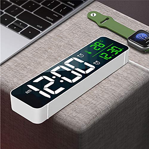 Digital Clock, Clock for Bedroom, Clocks for Living Room Decor, Desk Table Clock, Alarm Clock Large Display with Date Week Temperature, Automatic Brightness Dimmer, Smart Cool Modern (White green)