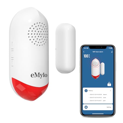 eMylo Door Alarm, 120dB Door Alarms When Opened, Wifi Door Sensor with Alarm Light, Compatible with Smart Life app and Tuya Smart, Alarms for Home Kids Safety, 1 Pack