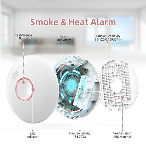 Putogesafe Smart Smoke Detector, Wireless WiFi Smoke Detector with App Control, WiFi Smoke Alarm with LED & Silence Button, Fire Alarm with Photoelectric Sensor for Home, Low Battery Warning, 1 Pack