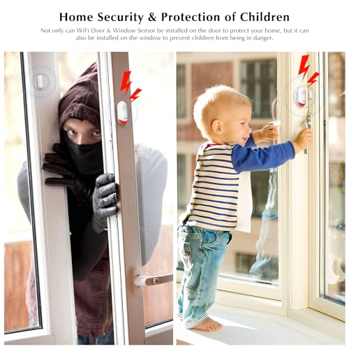 eMylo Door Alarm, 120dB Door Alarms When Opened, Wifi Door Sensor with Alarm Light, Compatible with Smart Life app and Tuya Smart, Alarms for Home Kids Safety, 1 Pack