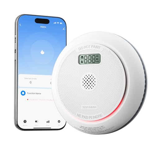 Siterlink 2.4G Smart Smoke and Carbon Monoxide Detector Combo with Digital Display, 2 in 1 WiFi Fire and CO Alarm Detector, Replaceable Battery, Real-Time Notification, UL217 UL2034, 1 Pack