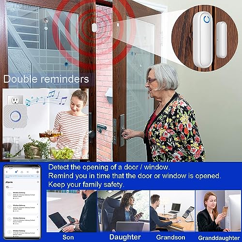 YisTech Caregiver Pager Wifi Door Alarms for Dementia Patients with Phone App,Wifi Smart Door Sensor Alarm for Kid Safety/Home Security/Elderly/Business/Store/Mailbox(2 Sensor 1 Gateway)