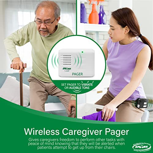Smart Caregiver Wireless Chair Alarm System with Pager and Weight Sensor for Fall Prevention | 10" x 15" Pressure Sensor Alarm for Chair Alerts Caregiver | Cordless Chair Alarm with up to 300' Range