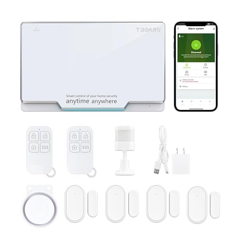 TUGARD WiFi Home Alarm Security System,Wireless DIY Smart Home Burglar Security Alarm System 10 Pieces Kits, Compatible with Alexa Google Home Voice Control for Villa Home Apartment