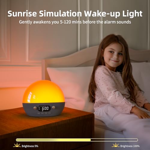 MOMILLA White Noise Sound Machine- Sunrise Alarm Clock with Bluetooth Speaker, Smart Alarm Clocks for Bedrooms, Alexa & APP Control, Sunset Night Light Wake up Light for Kids & Heavy Sleepers