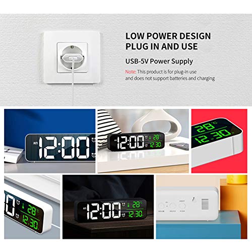 Digital Clock, Clock for Bedroom, Clocks for Living Room Decor, Desk Table Clock, Alarm Clock Large Display with Date Week Temperature, Automatic Brightness Dimmer, Smart Cool Modern (White green)
