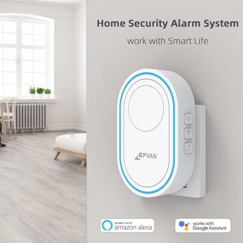 CPVAN CP7R Door Chime, Smart Door Window Alarm Sensor with APP Alert, Remote Control, 2.4 GHz Wi-Fi Base Station Alarm Siren for Kids Elders Safety Compatible with Alexa, for Home House Apartment